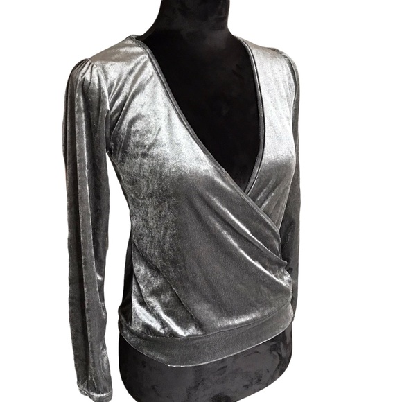 Silver Velour Wrap Top Long Sleeve - Picture 4 of 7